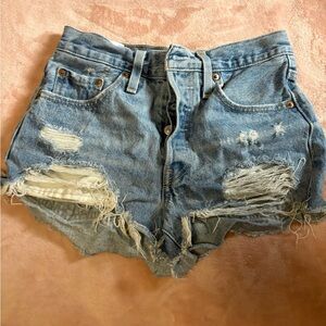 Women’s Distressed Denim Shorts - Light Blue
